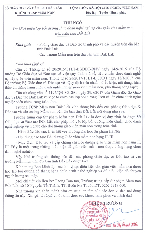 Giới thiệu lớp Bồi dưỡng chức danh nghề nghiệp cho giáo viên mầm non trên toàn tỉnh Đắk Lắk