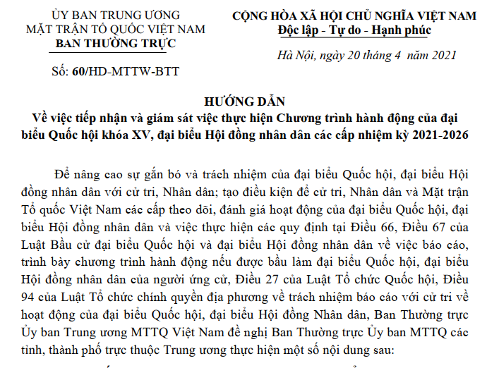 Tiếp nhận và giám sát việc thực hiện chương trình hành động của Đại biểu