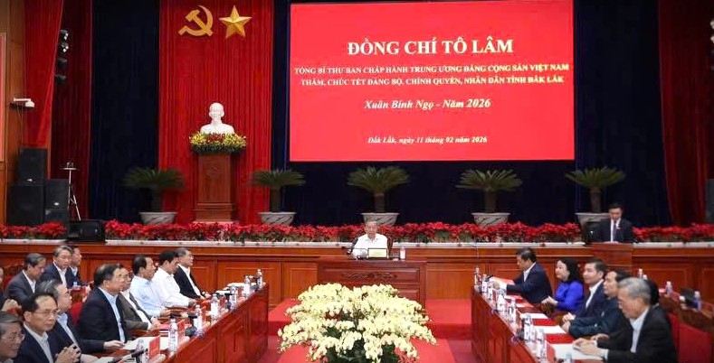 Đồng chí Tổng Bí thư Tô Lâm thăm, chúc Tết Đảng bộ, chính quyền, Nhân dân tỉnh Đắk Lắk Nhân dịp mừng Xuân Bính Ngọ năm 2026